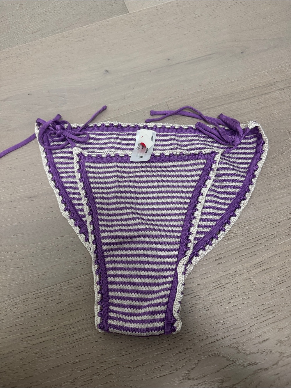 SOLID & STRIPED Purple and White Crochet Bikini Bottom M
